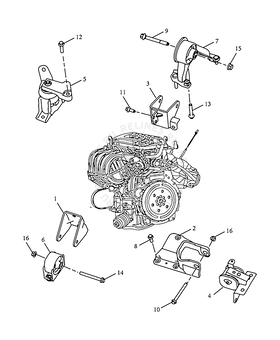 Запчасти Geely Emgrand 7 Поколение I (2009)  — Опоры двигателя (1.5L/CVT) — схема