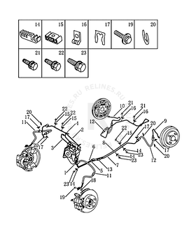 Запчасти Geely Otaka Поколение I (2006)  — Тормозные трубки и шланги (MK20 ABS) — схема