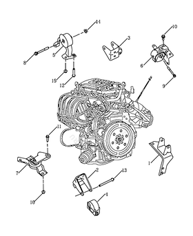 Запчасти Geely Emgrand 7 Поколение II (2014)  — Опоры двигателя (1.5L/5MT; SUPPLIER CODE: 210092) — схема