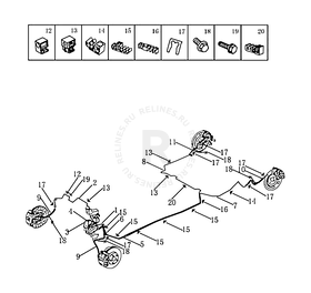 Запчасти Geely Emgrand 7 Поколение II (2014)  — Тормозные трубки и шланги (1.8L) — схема