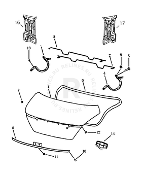 Запчасти Geely Emgrand 7 Поколение II (2014)  — Крышка багажника, эмблема, уплотнители и молдинги 5-й двери (багажника) (FE-3) — схема