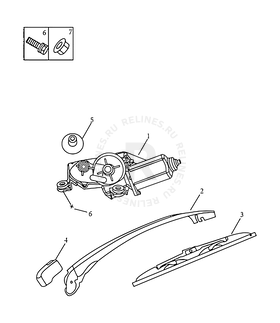 Запчасти Geely Emgrand 7 Поколение II (2014)  — Мотор и щетка стеклоочистителя (заднего) (FE-4) — схема