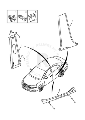 Запчасти Geely Emgrand 7 Поколение II (2014)  — Отделка центральных стоек кузова — схема