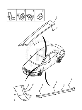 Запчасти Geely Emgrand 7 Поколение II (2014)  — Отделка передней стойки кузова — схема