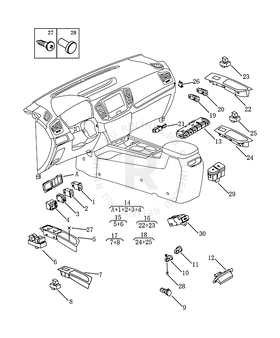 Запчасти Geely Emgrand X7 Поколение I — рестайлинг (2016)  — Выключатели, переключатели, кнопки — схема