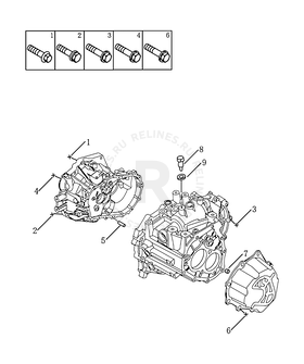Крепления коробки передач (F517A) Geely Emgrand X7 — схема