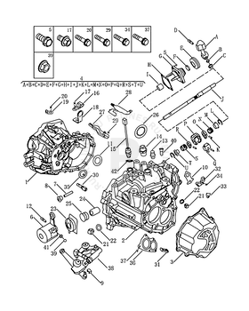 Механизм переключения передач и корпус сцепления (F517A) Geely Emgrand X7 — схема